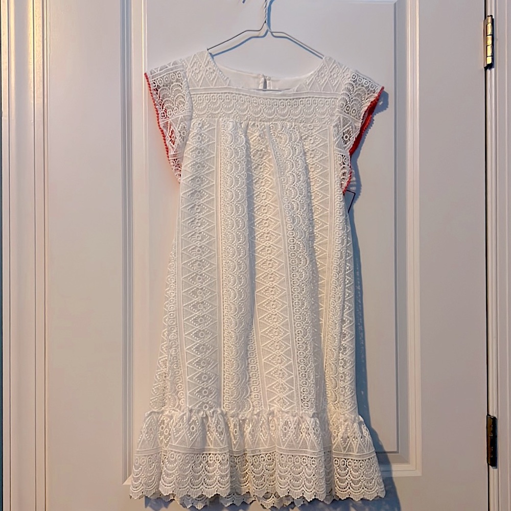 White laced, coral trim